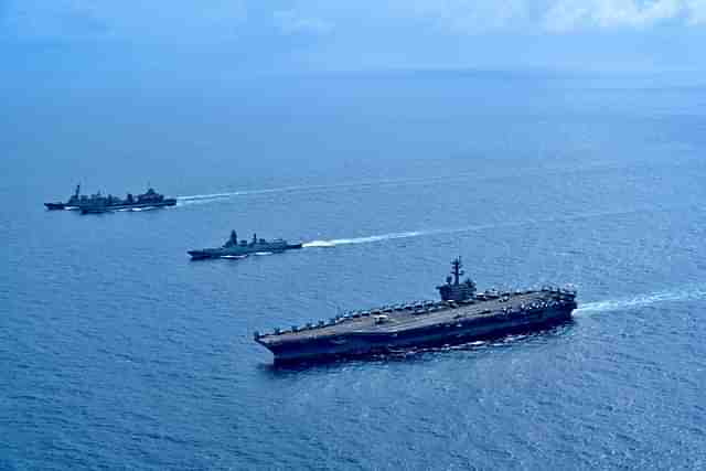 Indian Navy warships with US aircraft carrier USS Theodore Roosevelt (Pic Via X)